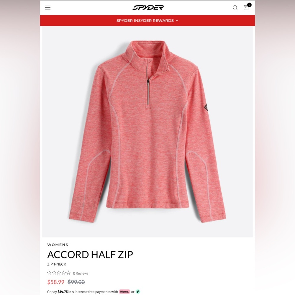 Spyder Womens Quarter Zip Ski Base Layer NWT